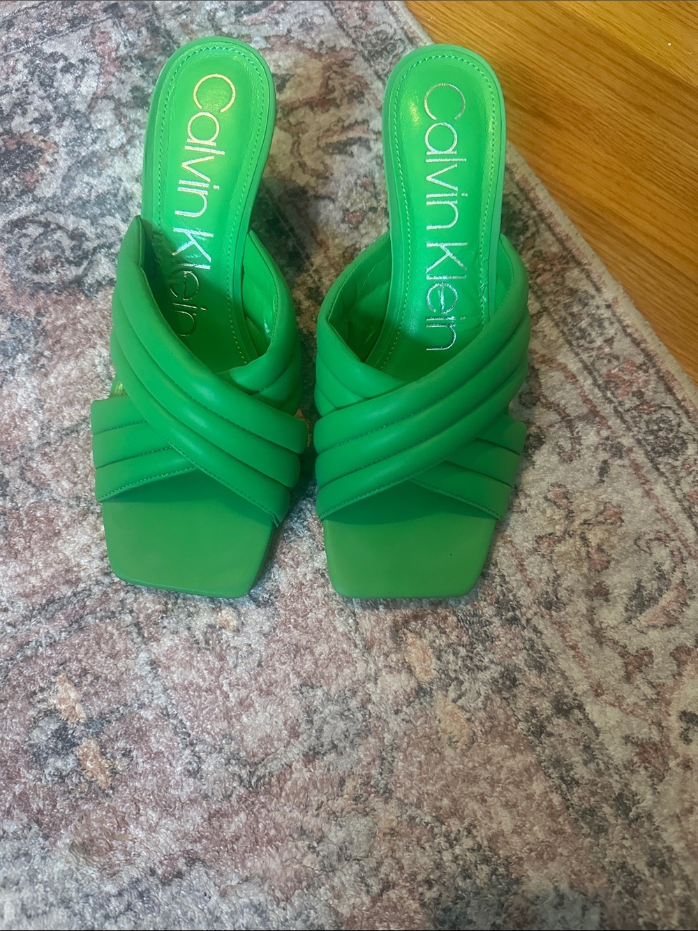 Calvin Klein Bright Green Strappy Slide Mules